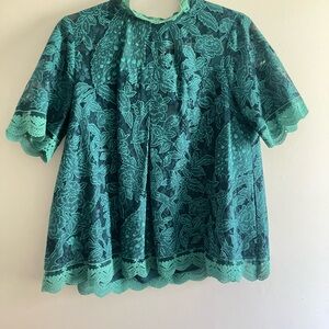 Peacock Teal Lace Floral Blouse